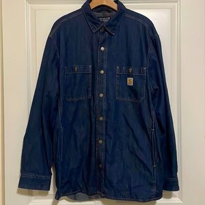 NWOT Carhartt Mens Relaxed Fit Midweight Denim Long Sleeve Shirt Size XL